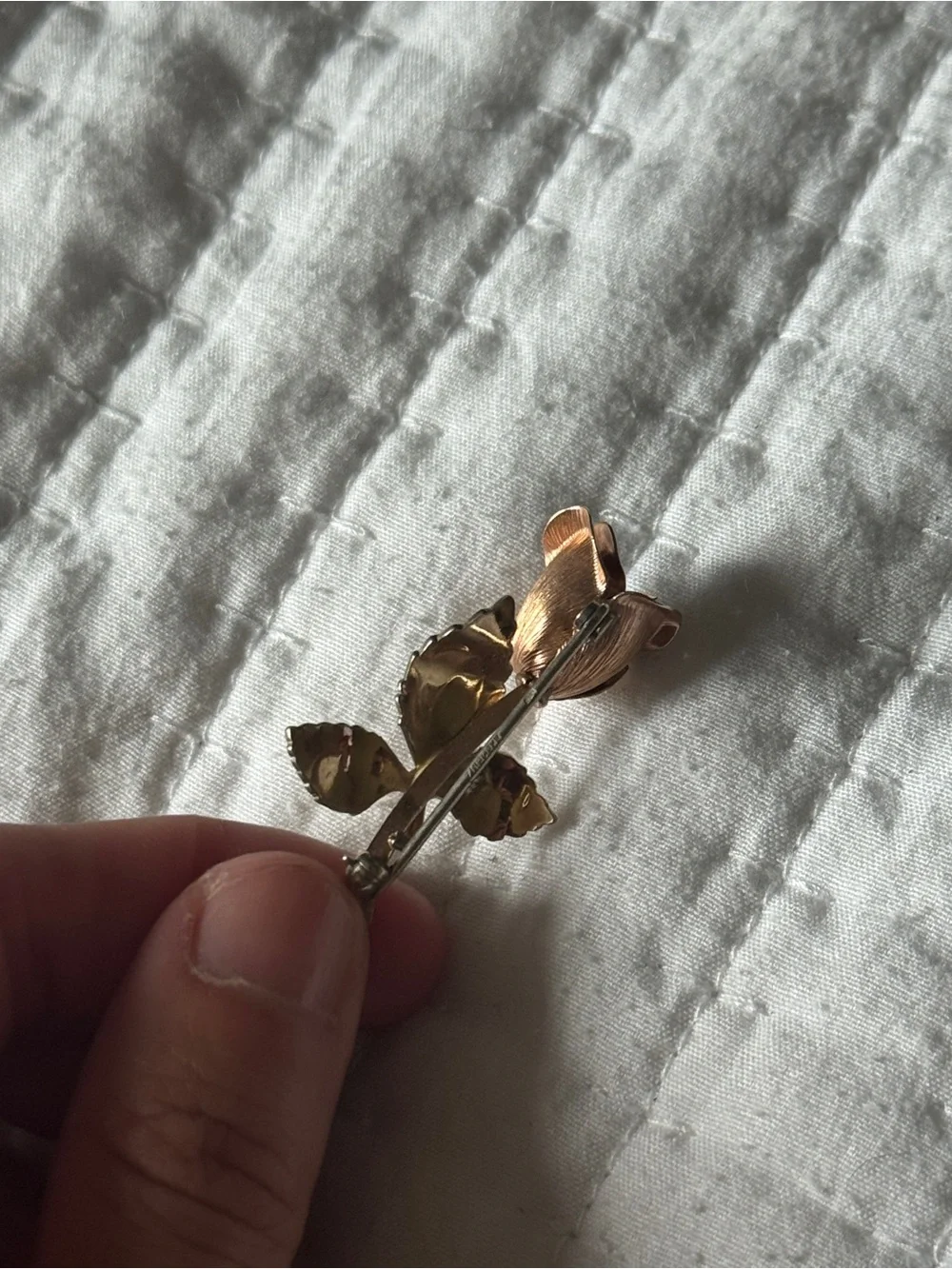 Vintage Single Rose Brooch Pin – Brushed Two-Tone Rosebud Floral Lapel Pin “1.5”